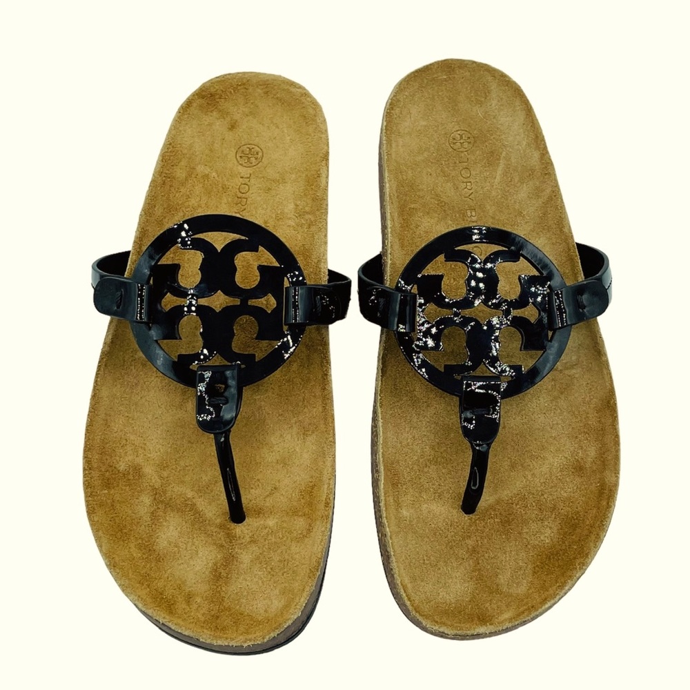 NWOT Tory Burch Miller Cloud Sandal Black Patent Leather Sz 9